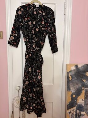 Black Floral Tie-Waist Maxi Dress from Paris
